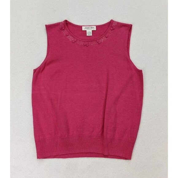 Judith Hart Women's Sweater Size L Pink Sleeveless Beaded Neckline - Picture 1 of 14